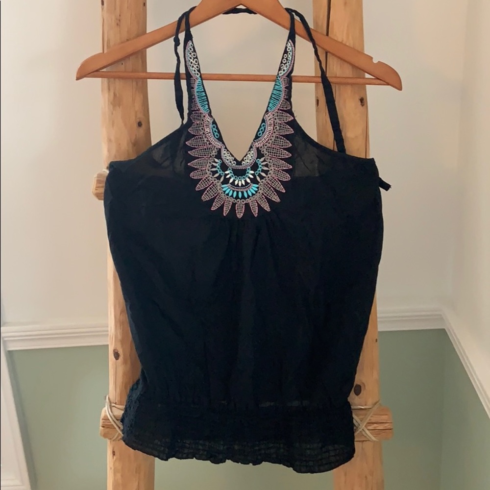 Black sleeveless summer blouse